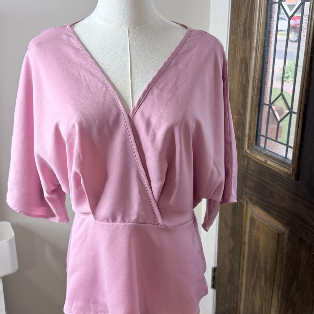 SHEIN Women’s XL Dusty Pink Wrap V-Neck Peplum Blouse